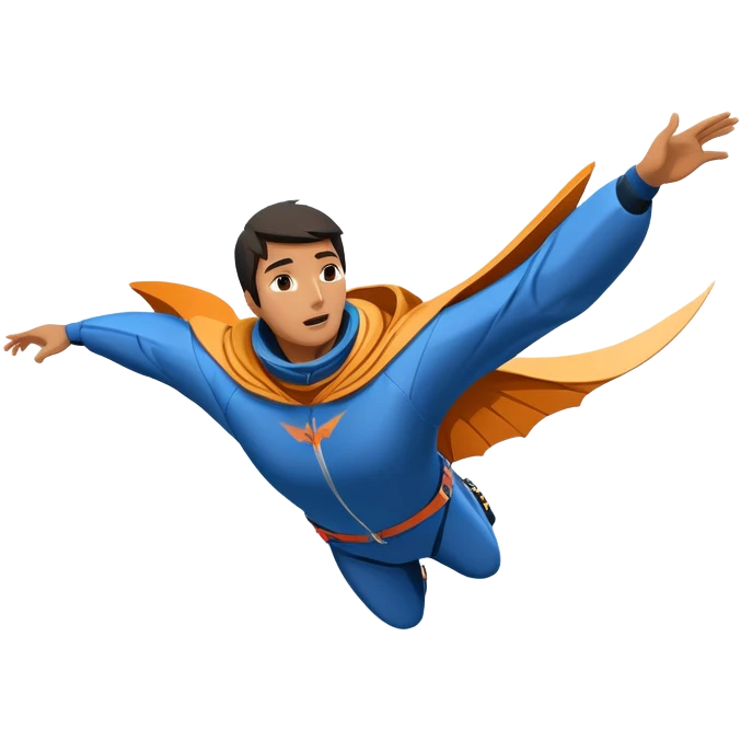 A daring wingsuit athlete soaring between towering mountains, with their wingsuit fully stretched, cutting through the air at high speed. The background features dramatic cliffs and a vast sky, emphasizing the thrill and freedom of base jumping. emoji