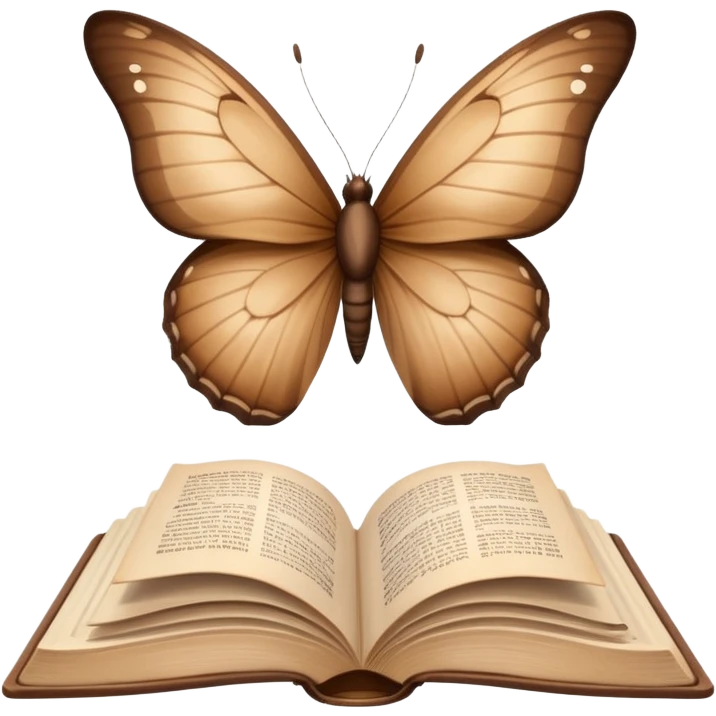 Beautiful brown butterflies fly out of an open beige book emoji