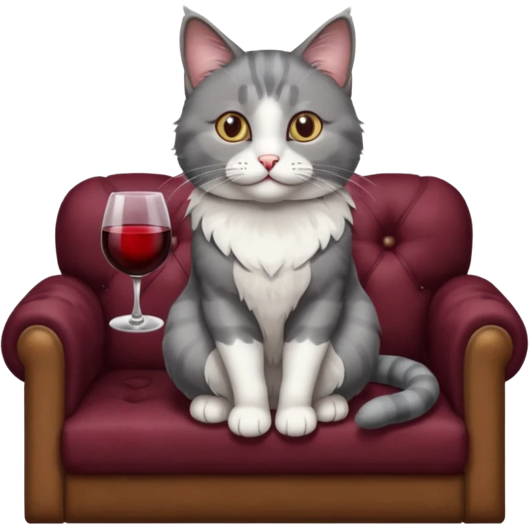 gray Cat sitting On A Couch With Wine emoji