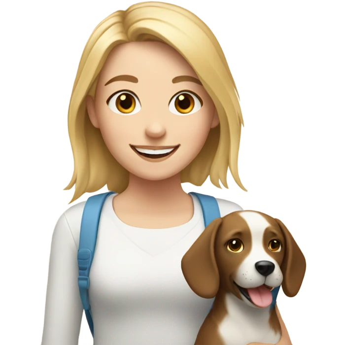 smiling white girl with dog emoji
