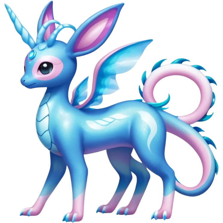 Shiny Sparkly Iridescent Bioluminescent Glowing Lumineon-Amaura-Dragonair-Sylveon-Fakémon-hybrid-creature (full body)  emoji