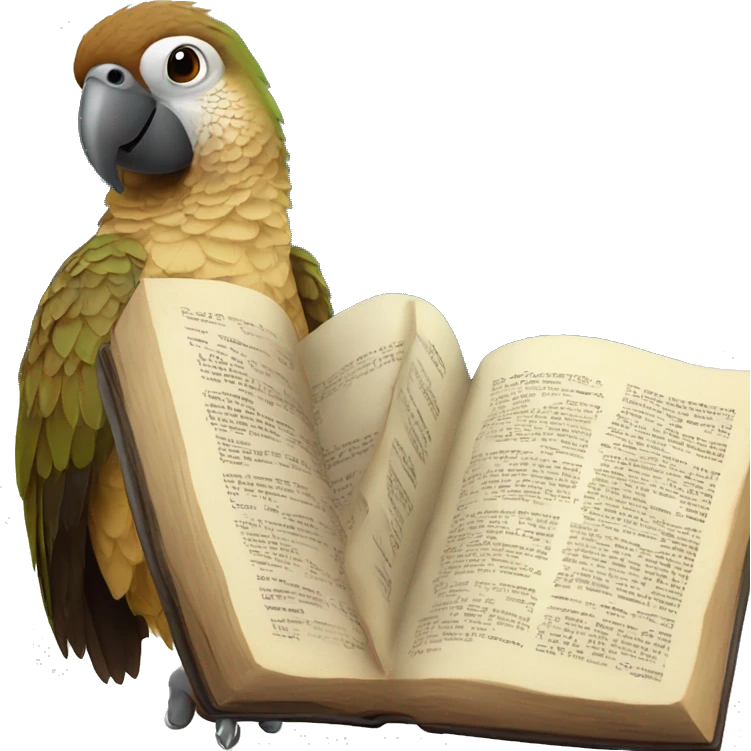 a brown parrot reading the bible emoji