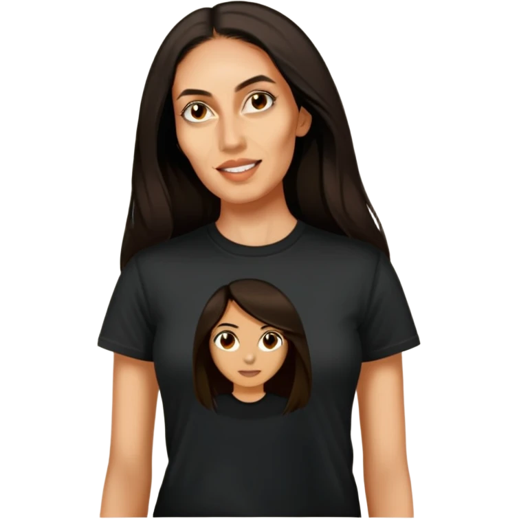 this woman with dark long brown hair and dark eyes, olive tan skin and black tshirt emoji