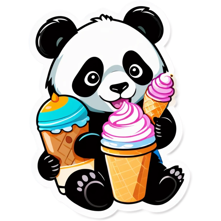Panda eating ice cream with a latte emoji
