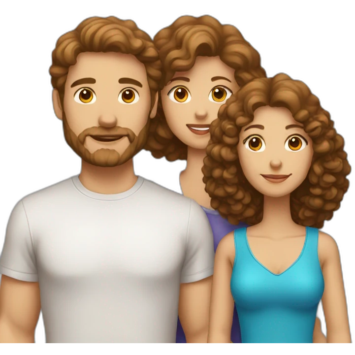 A family consisting of 1 man with light brown hair, 1 woman with dark brown hair and a toy poodle with brown hair emoji