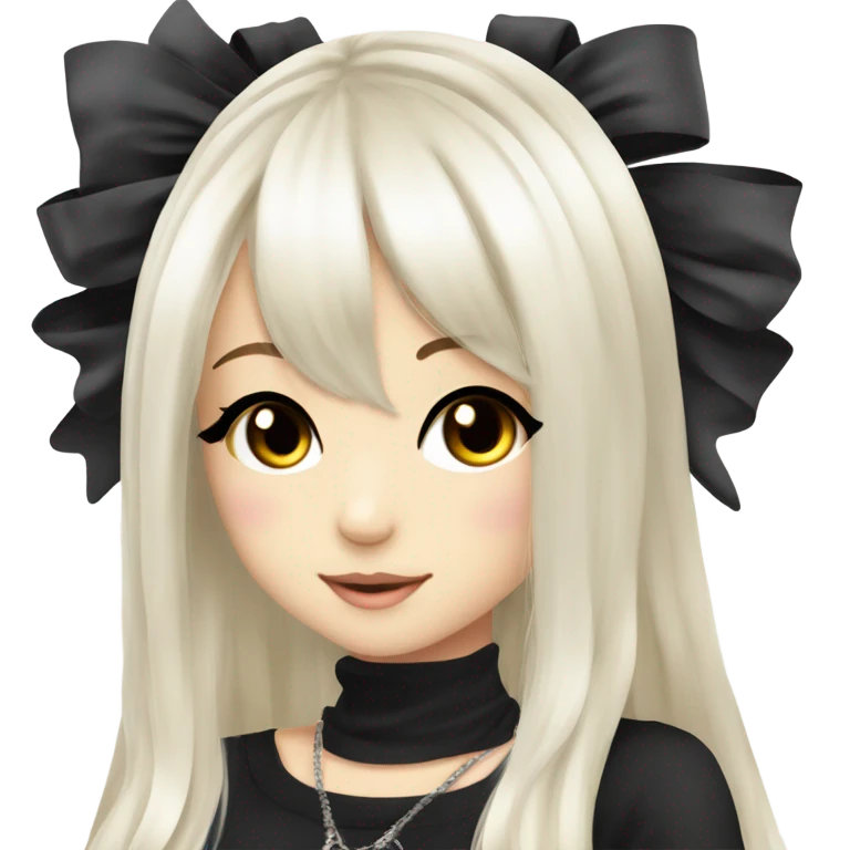 hime gyaru girl, beautiful long white hair, black top emoji
