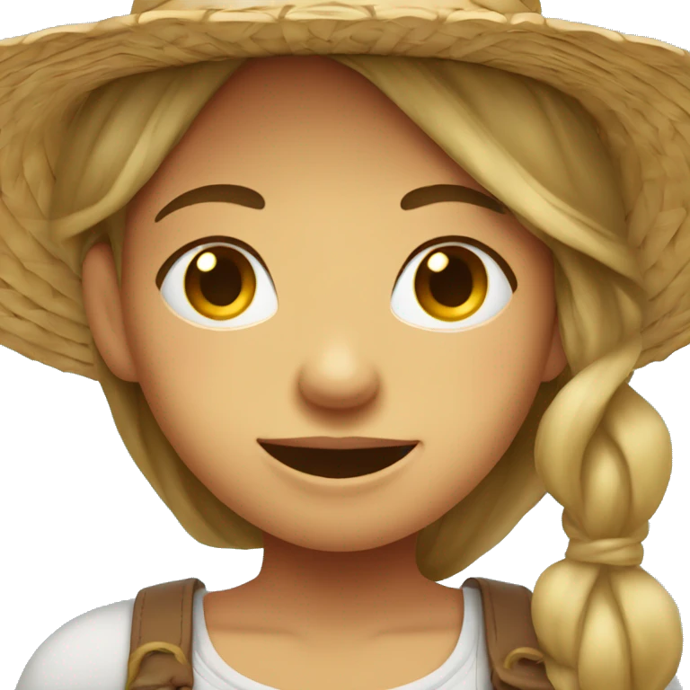 Girl in straw hat missing her to upper front teeth emoji