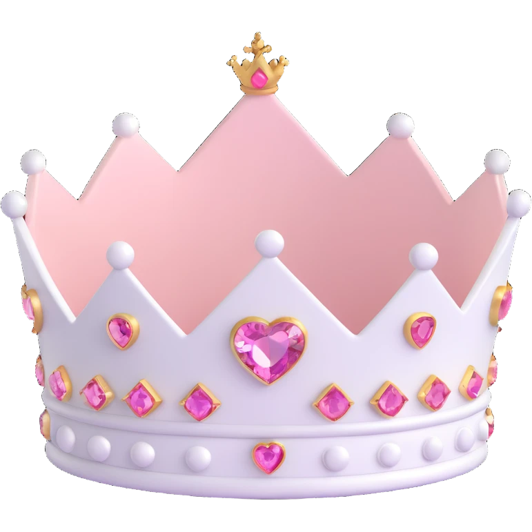 white and pastel pink crown with heart gem emoji