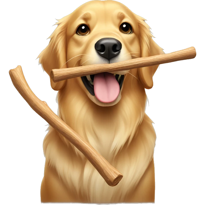 golden retriever dog holding a stick in its mouth emoji