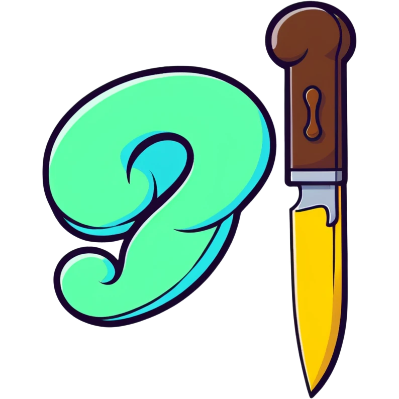 Roblox Murder Mystery logo with playful cartoon look, knife and question mark, sticker style emoji