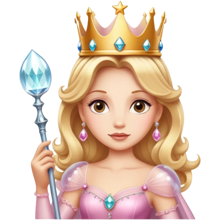 Glinda in her bubble with her wand and her crown emoji
