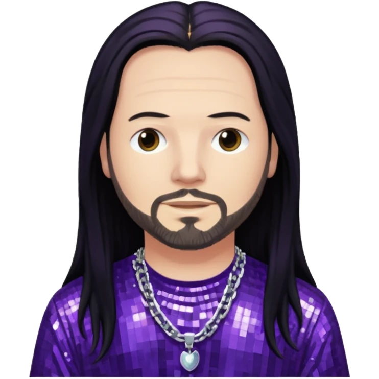 Jonathan Davis with long black hair, purple sequin shirt emoji