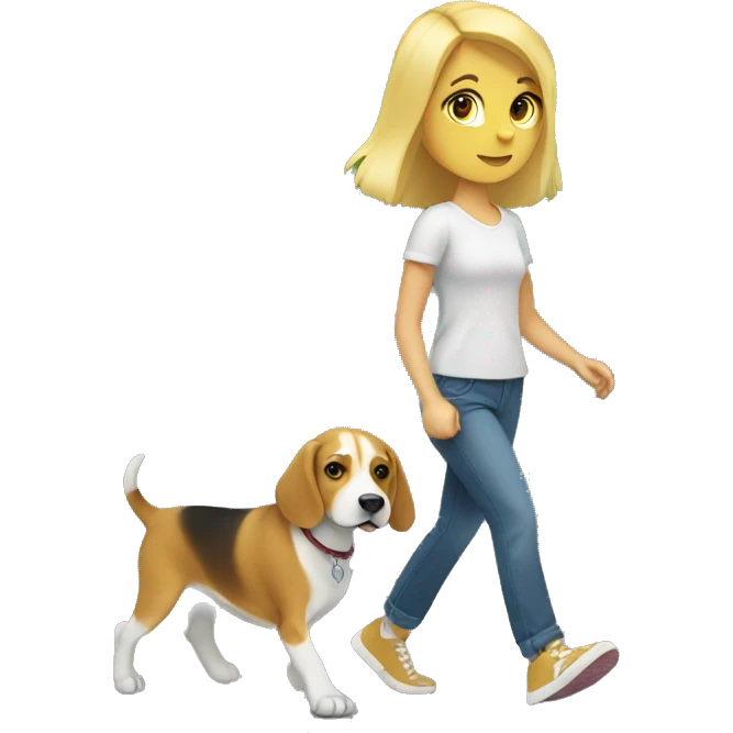Blonde girl walking with a beagle emoji