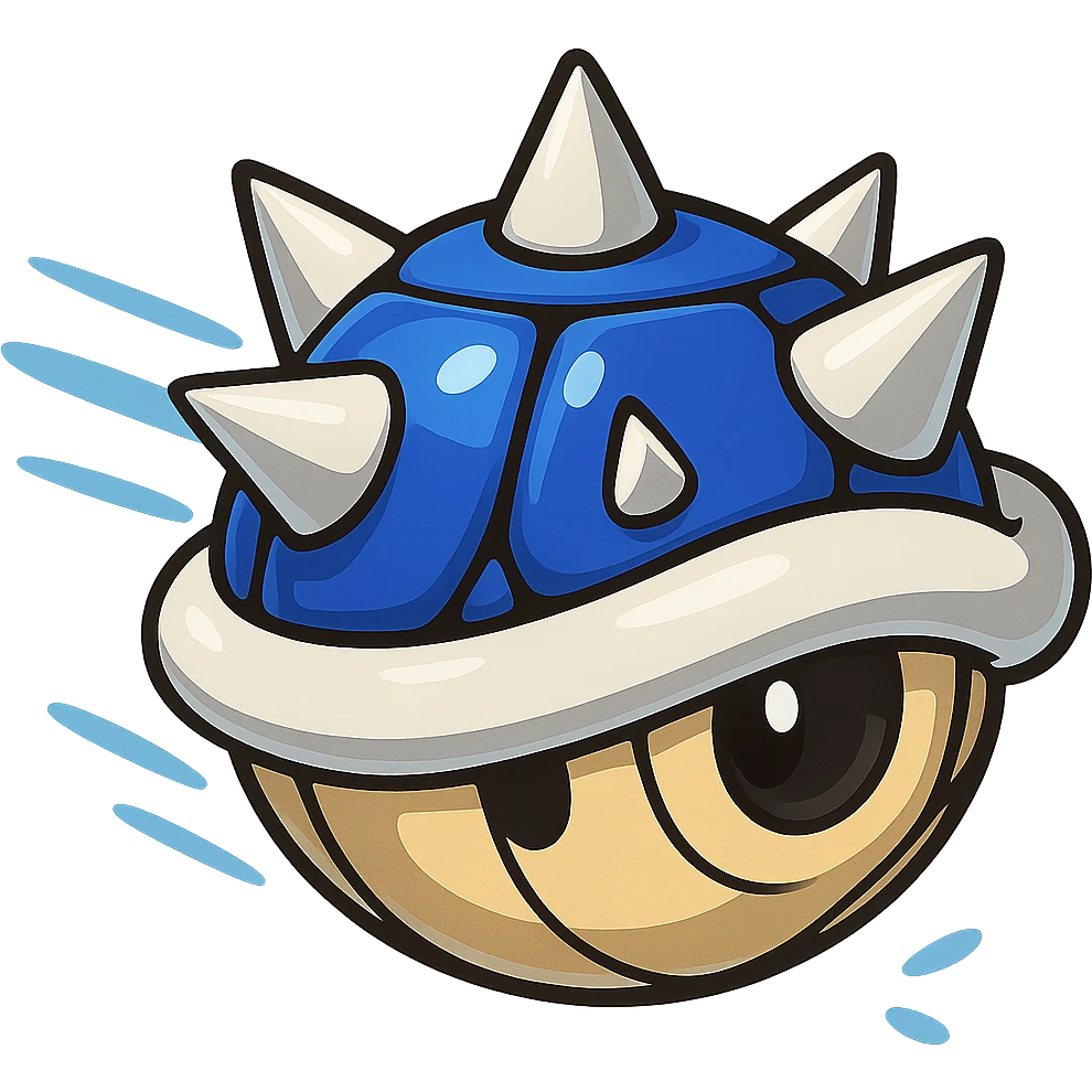 Create a blue shell power-up in the dynamic and playful style of Mario Kart 8 Deluxe, with no background. The image should capture the iconic look and energy of the game item, suitable for use as a game asset or emoji. emoji