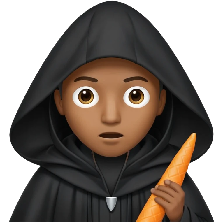 Rapping body gesture black male wearing Tall black robe with cone-shaped hood covering face, two eyes slightly visible through slit.” emoji