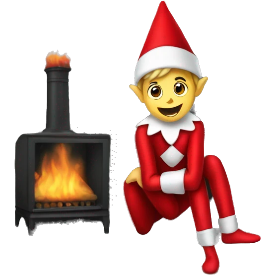 Elf in the shelf next to the fireplace emoji
