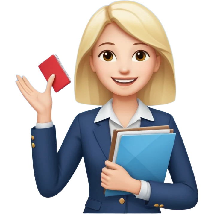 make her happy. she got accepted from her interview. now she is verry happy and confident. wearing interview clothes again. she is SMILING BIG. she is holding her cv to the sky, from happiness emoji