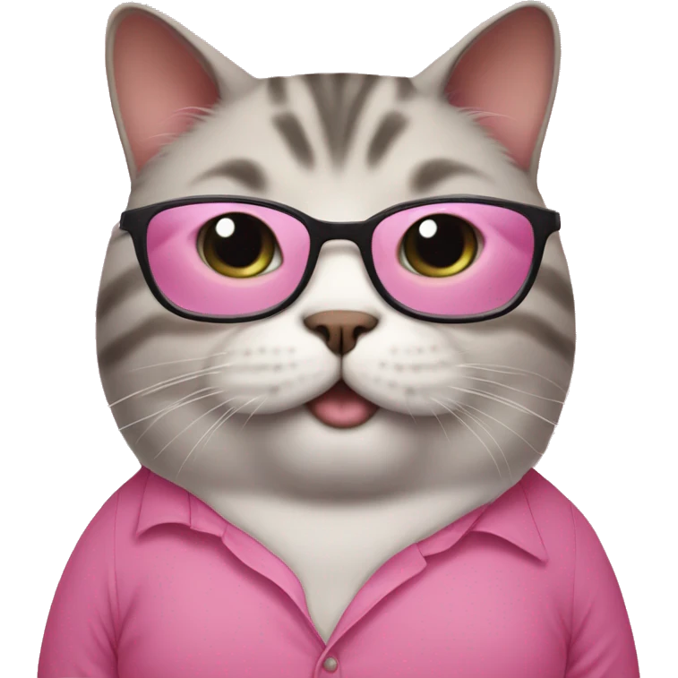 fat cute cat with glasses and pink shirt emoji