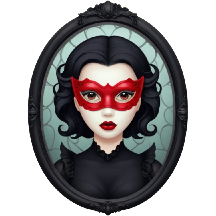 Spooky killer on mask on fancy mirror behind woman emoji