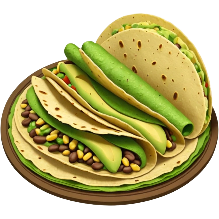 Mexican tacos filled with nopales, beans, and avocado, in soft corn tortillas emoji