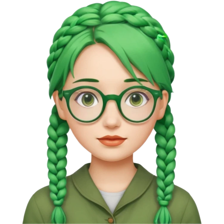 woman with green hairs, braids and  rectangle spectacle, big visible braids and unique face shape emoji