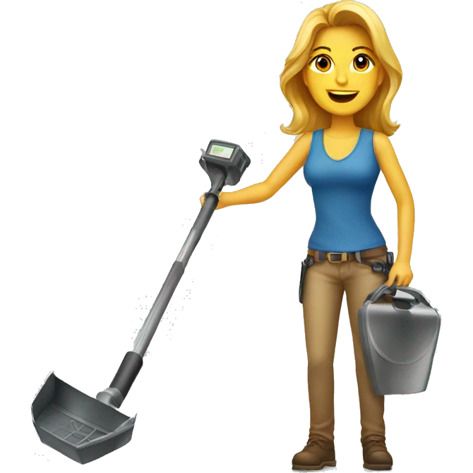 Pretty woman holding a metal detector ground emoji