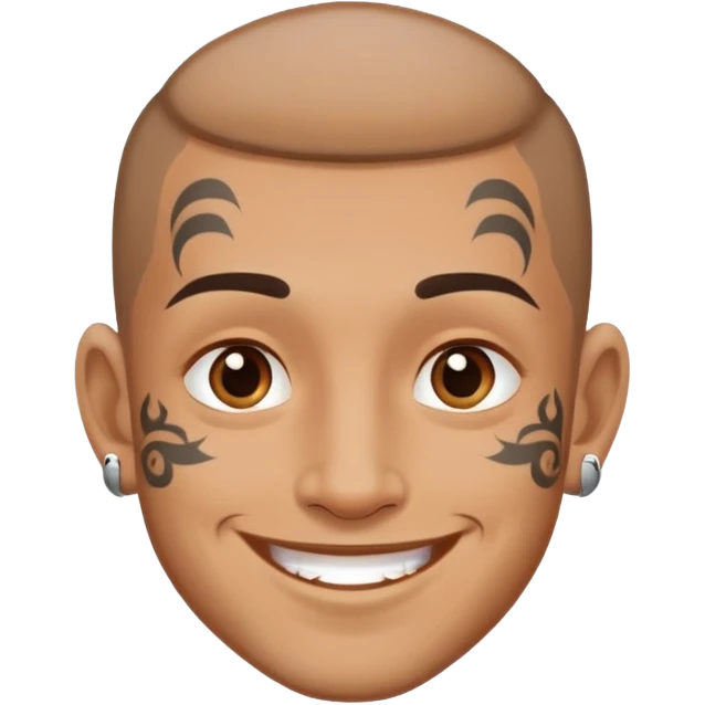 man with small face tattoos, smiling emoji