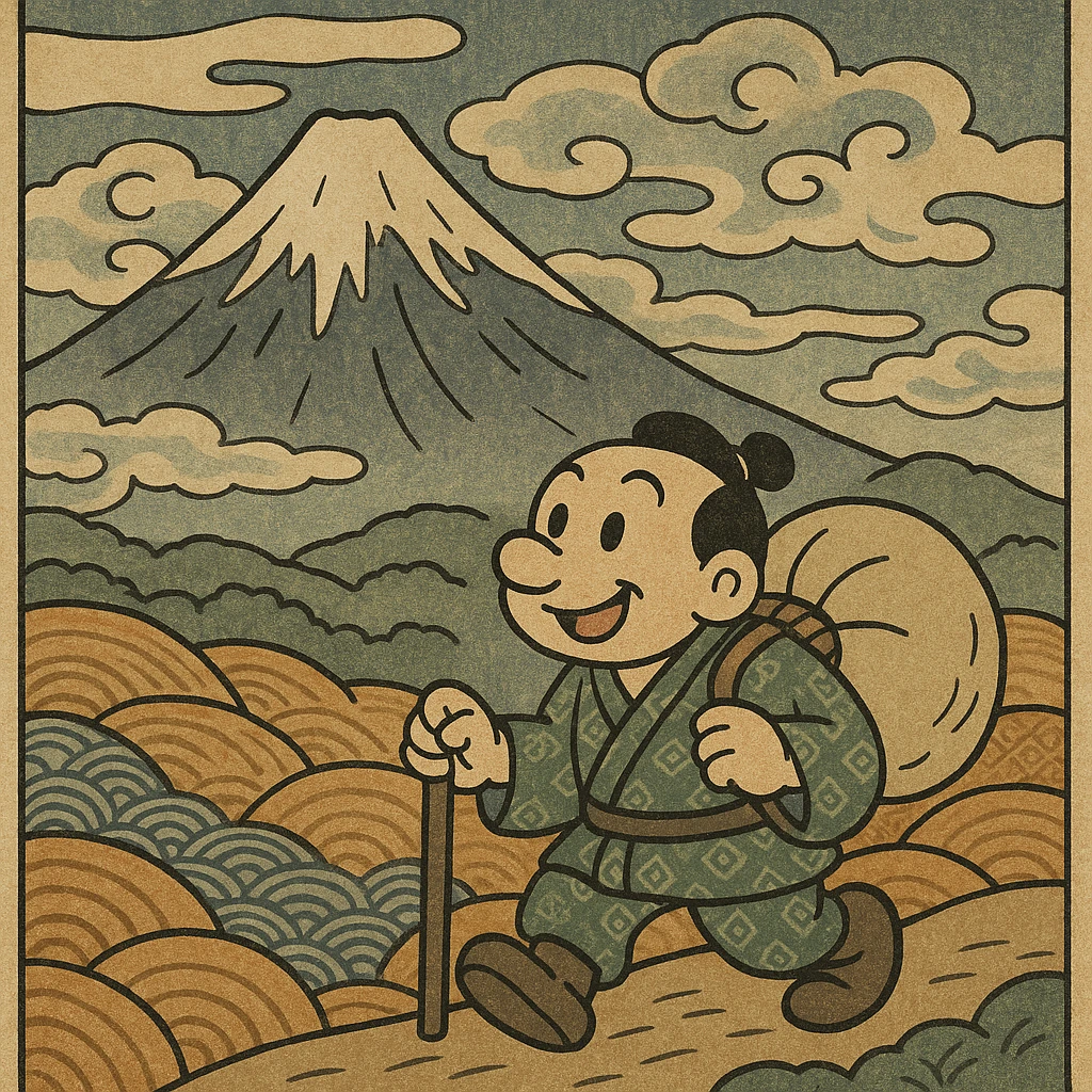 Mount Fuji with clouds, ukiyo-e style illustration emoji
