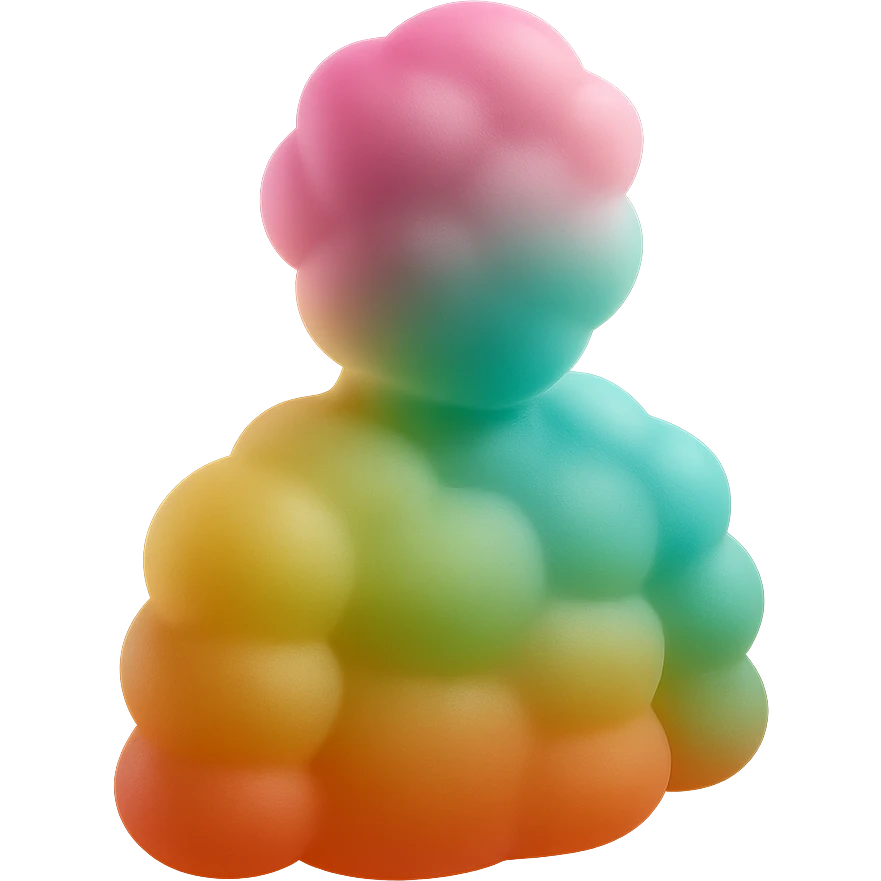 person made entirely of bright convex clouds of different colors, shoulder height, matte glass style, no background emoji