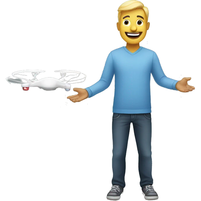 Happy man controls drone using remote control emoji
