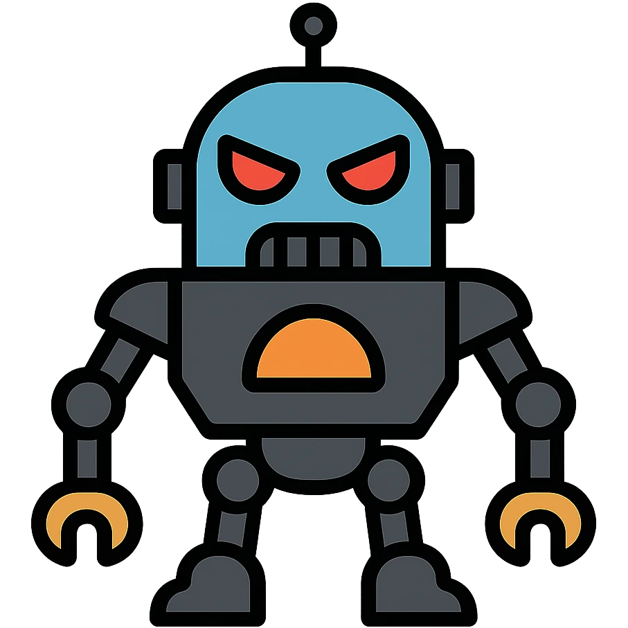 Villainous robot with red eyes and mechanical parts emoji