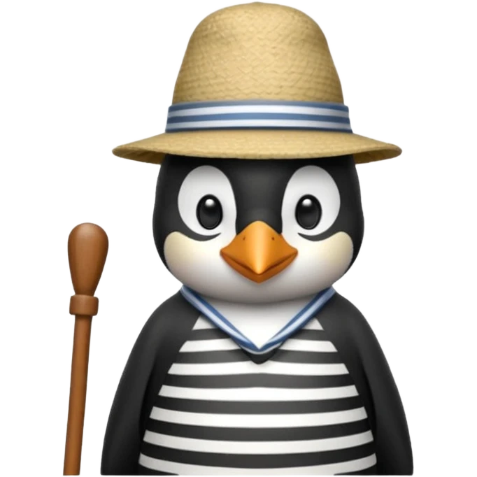 penguin wearing gondolier striped shirt and hat emoji