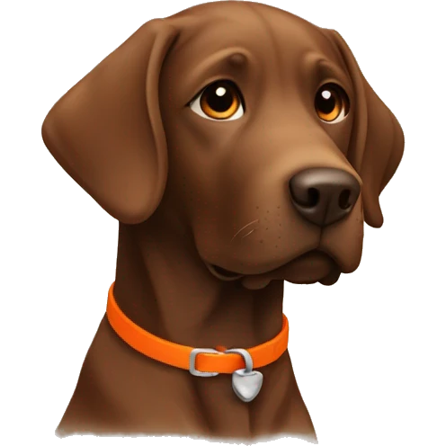 Brown Labrador retriever with orange collar emoji