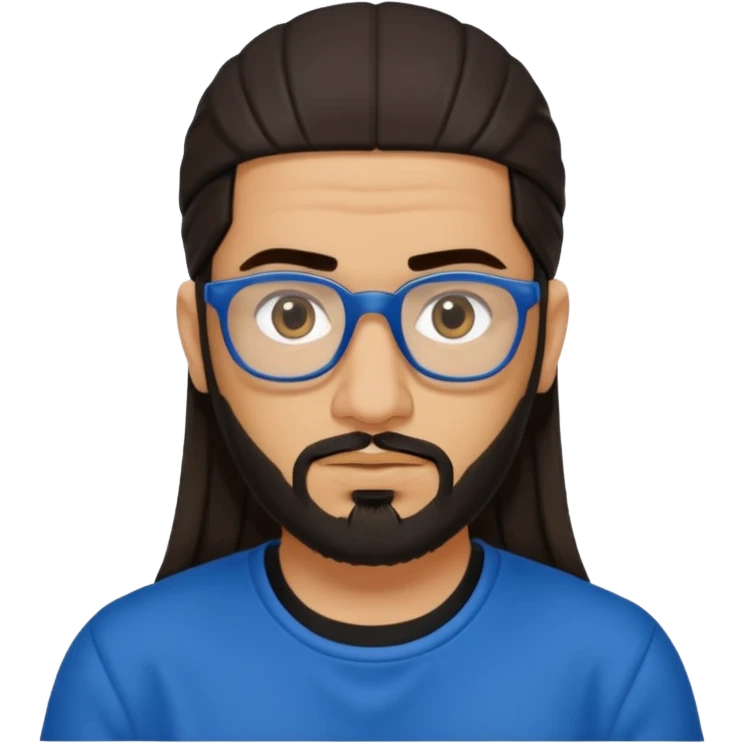 Hassan B from Ali G Indahouse with dark brown long hair and short beard, blue and black outfit emoji
