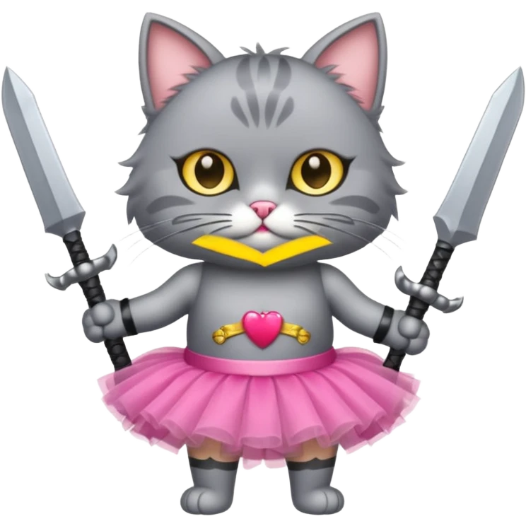 Gray cat with a tutu and 2 weapons  emoji