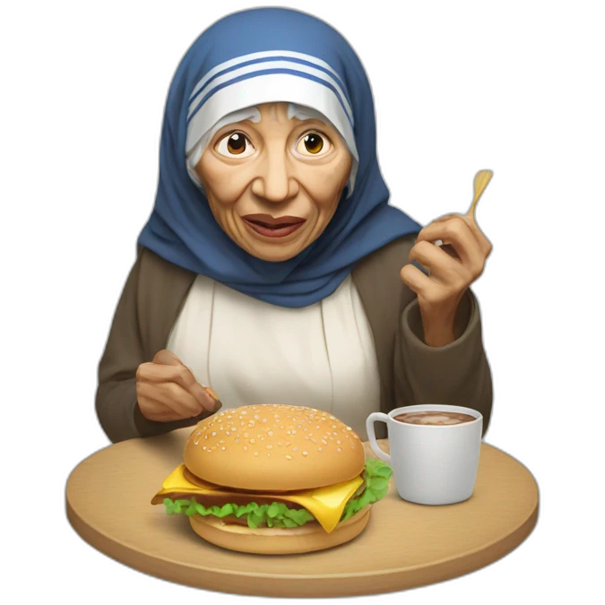 mother theresa eating hamburger emoji