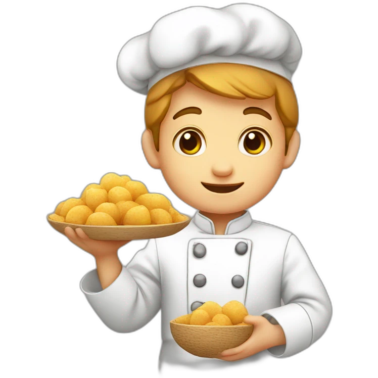 Cute little chef boy holding khinkali in his hands emoji