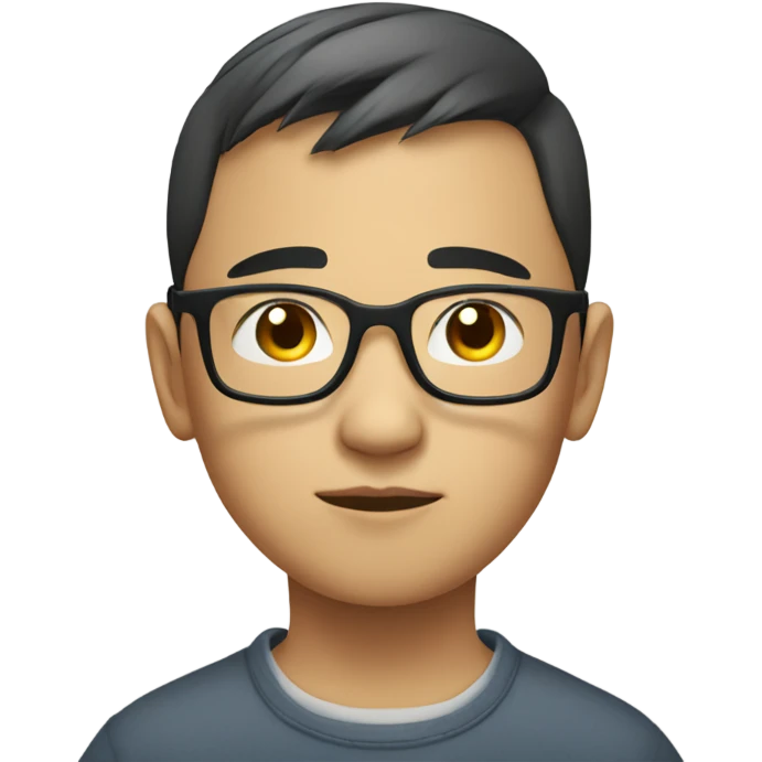  a bald young Asian boy, in glasses, thinking deeply emoji