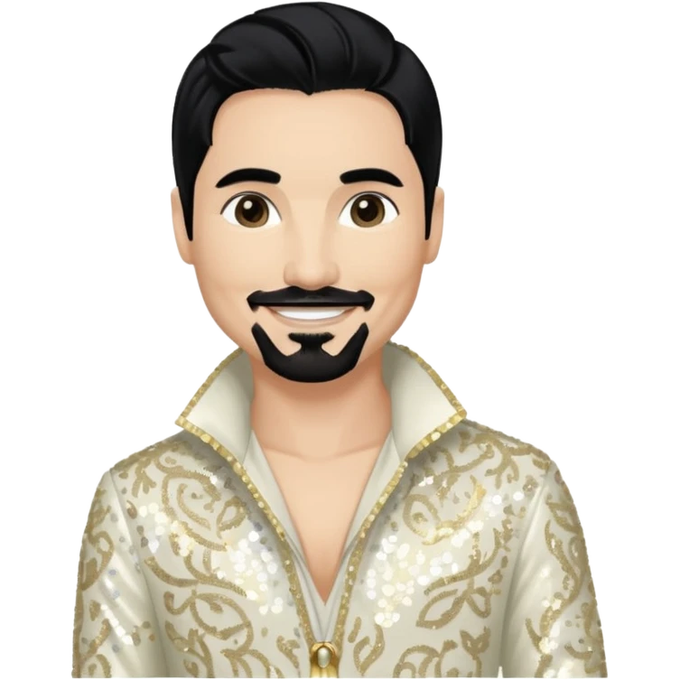 Kevin Richardson from Backstreet Boys with long black hair, ivory sequin outfit emoji
