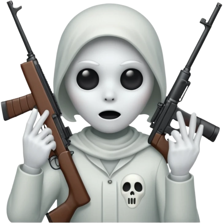 Fantasmas con un fusil y haciendo haciendo en en forma de V con los dedos emoji