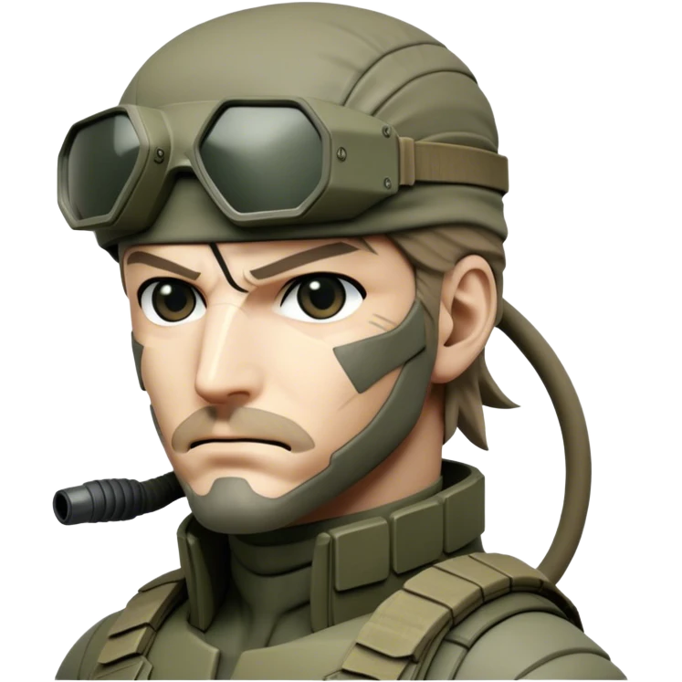 Cinematic Realistic Metal Gear Solid Snake Soldier Portrait, head tilted epicly and inquisitively, showcasing a commanding presence and tactical acumen. His weathered face, intense eyes, and meticulously rendered combat gear in muted earth tones are brought to life with lifelike clarity and dramatic lighting, high shine, epic and awe-inspiring, embodying the covert prowess of a true warrior of the shadows. emoji