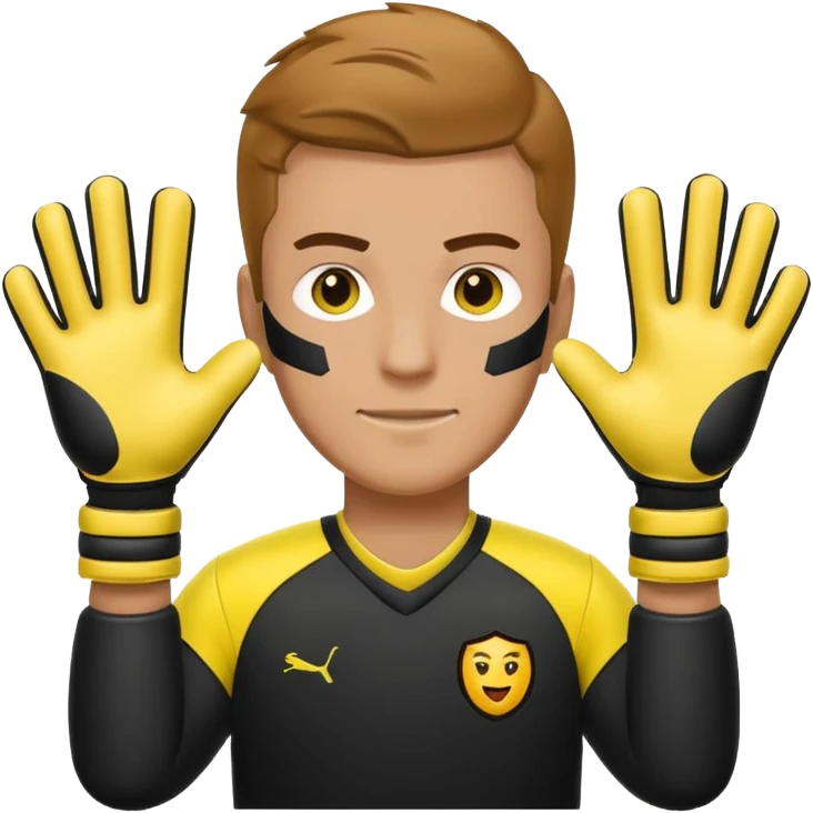 Football goalkeeper gloves with man goalkeeper and small emoji emoji