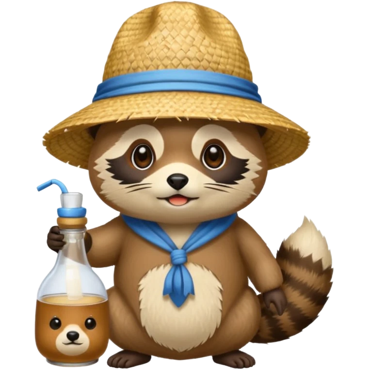 tanuki with straw hat and sake bottle emoji