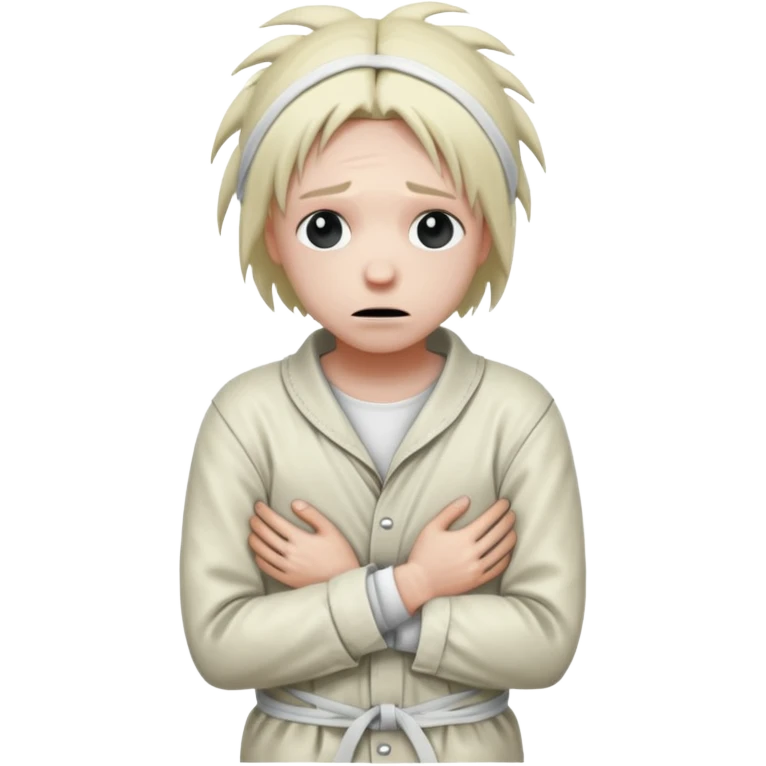 a patient in a psychiatric hospital, in a straitjacket with his hands tied behind his back emoji