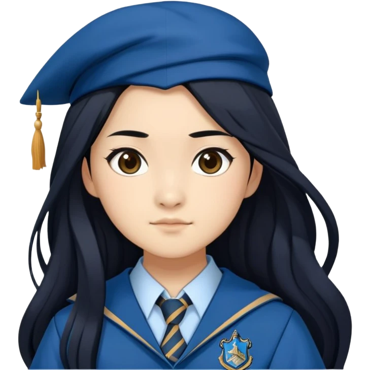 Cho Chang in harry potter, wear hogwarts Ravenclaw uniform, long black hair emoji