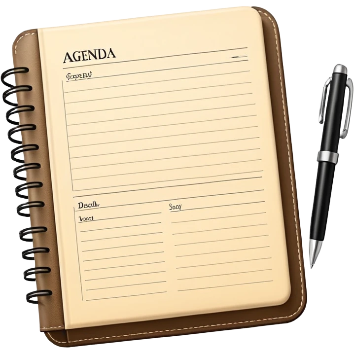 daily planner agenda cream leather with open page and pen emoji