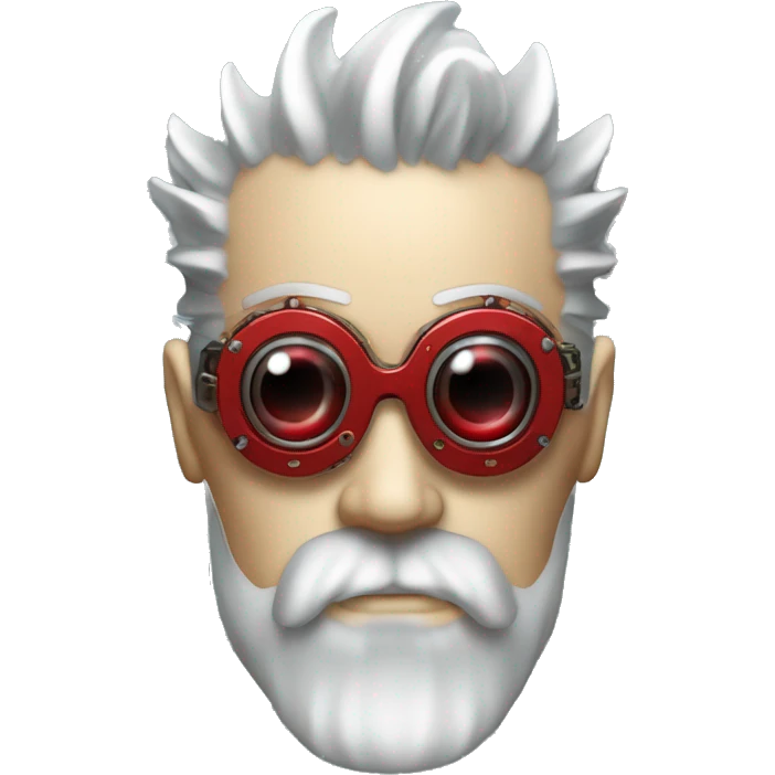 cyborg head with Silver mohawk, red steampunk goggles, long red beard and circuits emoji