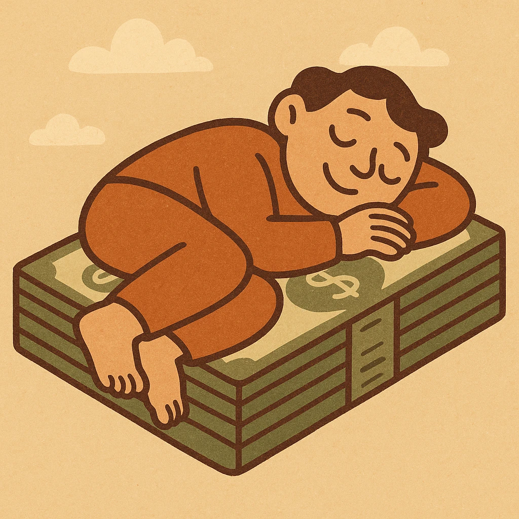 happy person napping on mattress of money emoji