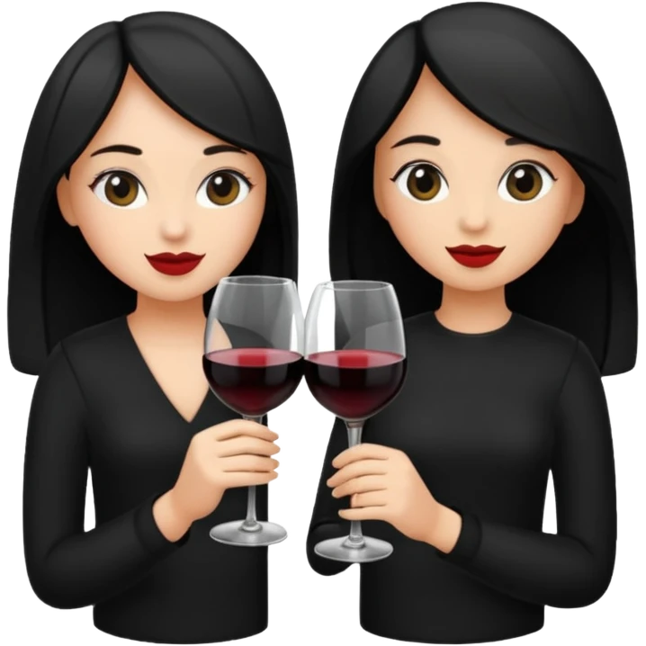 2 girls in black drinking wine emoji