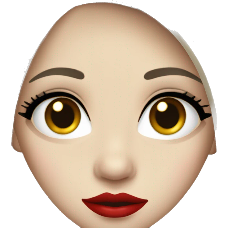 A girl with pale skin, long straight black hair, blue eyes with long eyelashes, red lips emoji